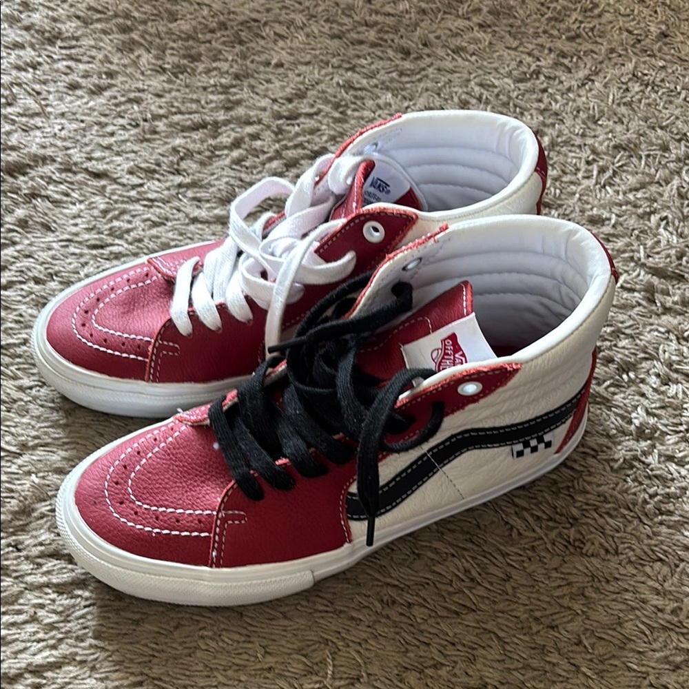 Vans Red and White High-Top Sneakers- BARELY WORN